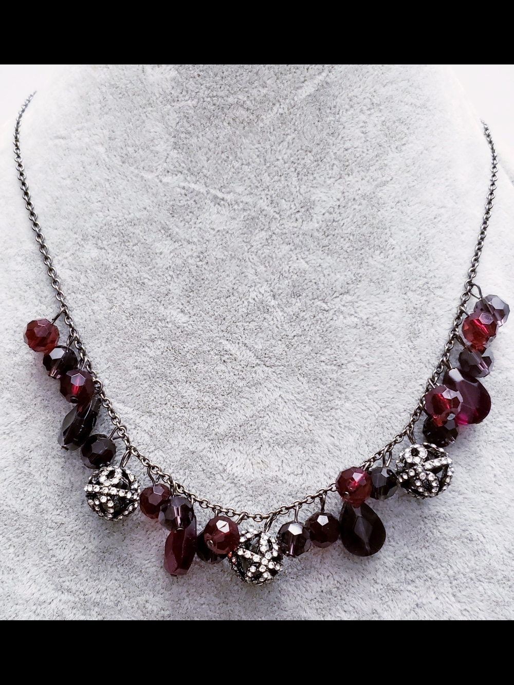 Garnet Red Crystal and Pavé Bead Necklace
